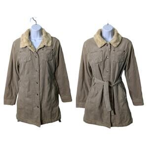 Vintage Y2k Cherokee Tan Corduroy Jacket Sherpa Collar Snap Closures